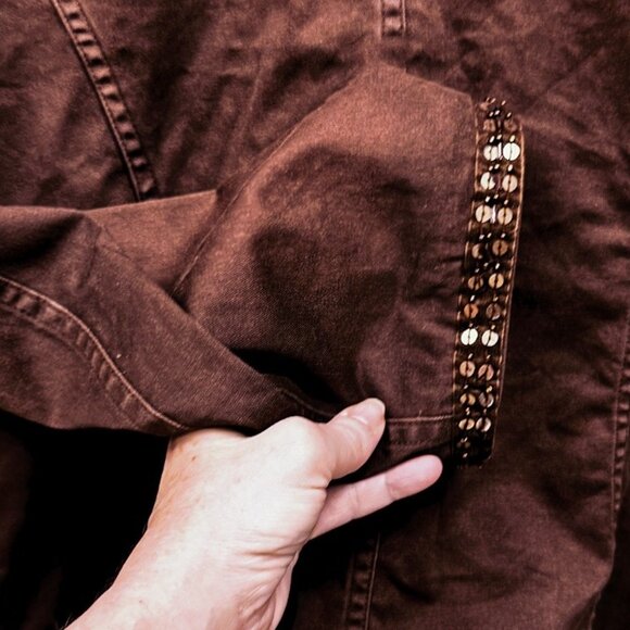 Apt 9 Sequin Embellished Utility Style Brown Jacket Pockets Button Front Large - Picture 5 of 9